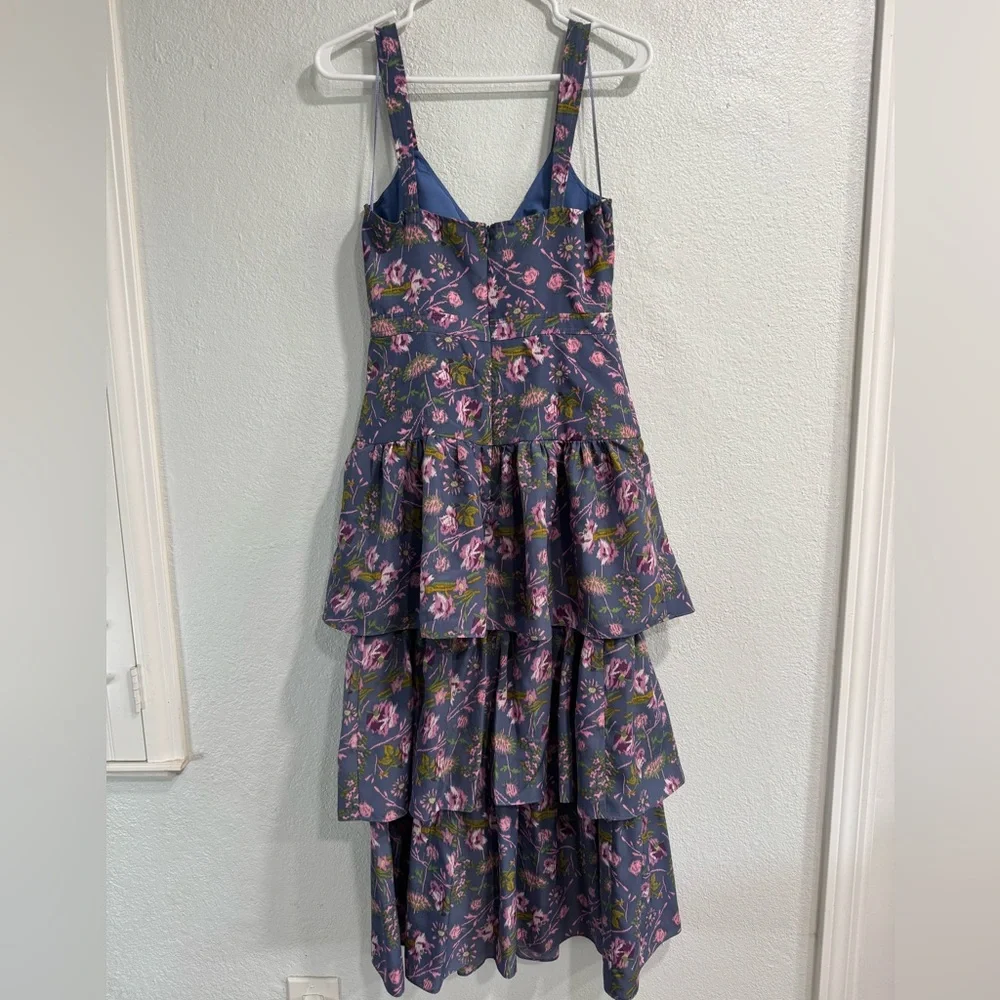 Likely Purple Floral Front Tie Tier Midi Dress - Picture 5 of 12